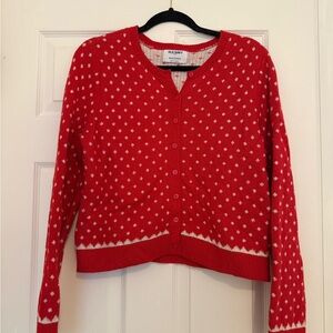 Old Navy Women's Red Cardigan with White Accents